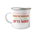 thumbnail image 1 of Chocolate Addict Coffee Mug, Sleep Away From The Chocolate And No One Gets Hurt -12 oz Stainless Steel Enamel Finish White Camper Coffee Mug, 1 of 2