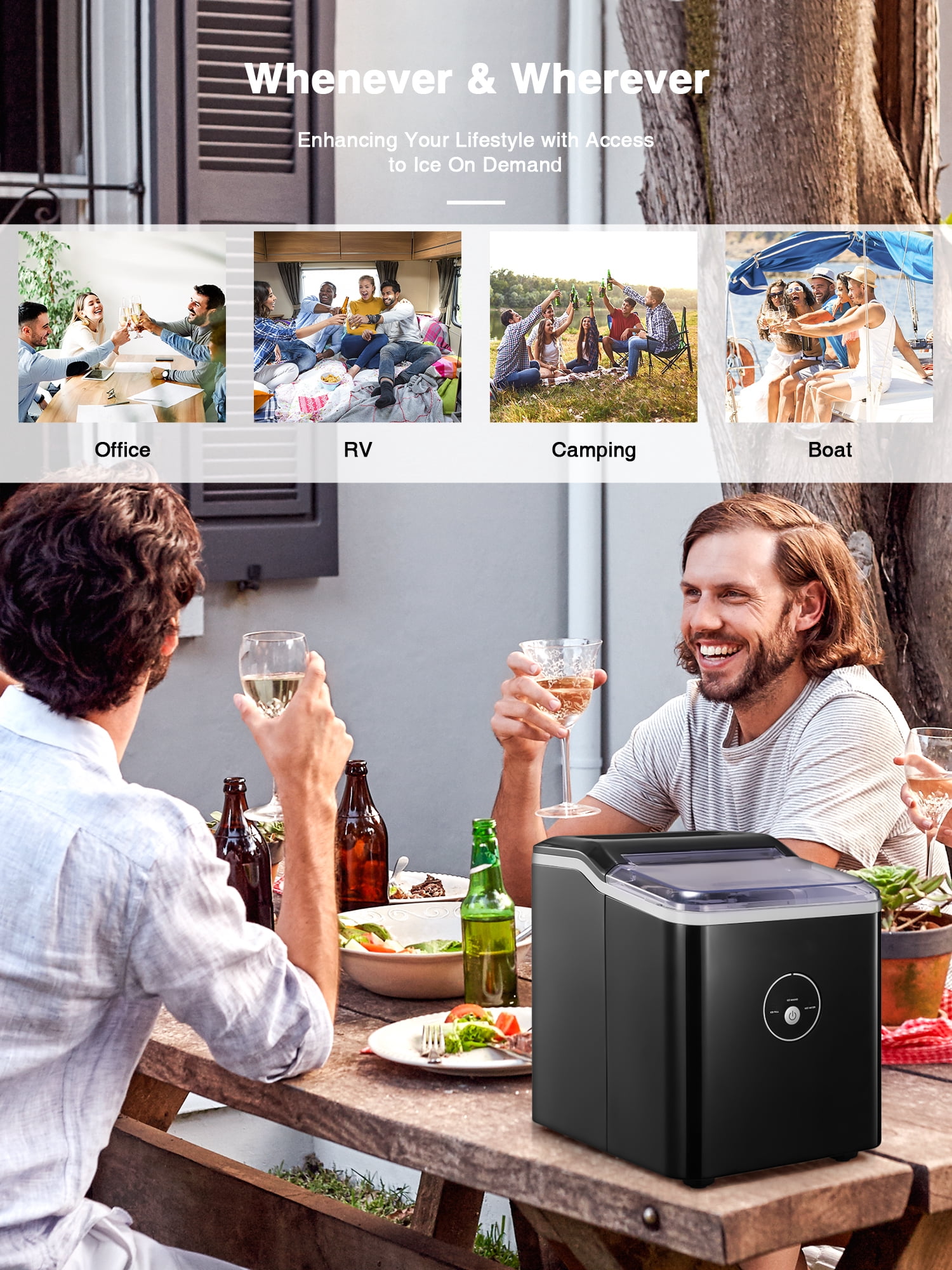 NORTHCLAN Ice Maker Countertop, 9 Bullet Ice in 5 Minutes, 30 lbs Ice in 24 Hrs, Black