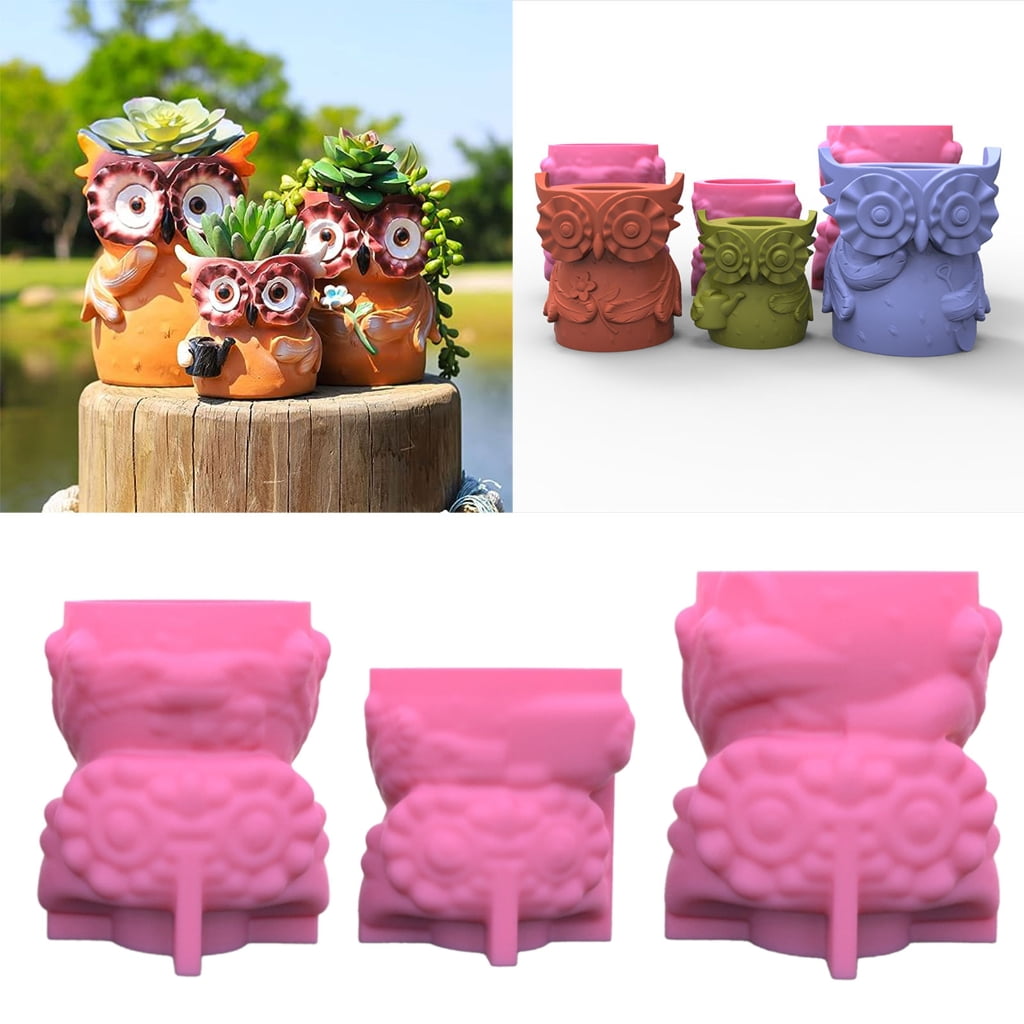 WINDLAND Owl Mom Flower Pot Silicone Mold Epoxy Resin Casting Succulent Pot Mould