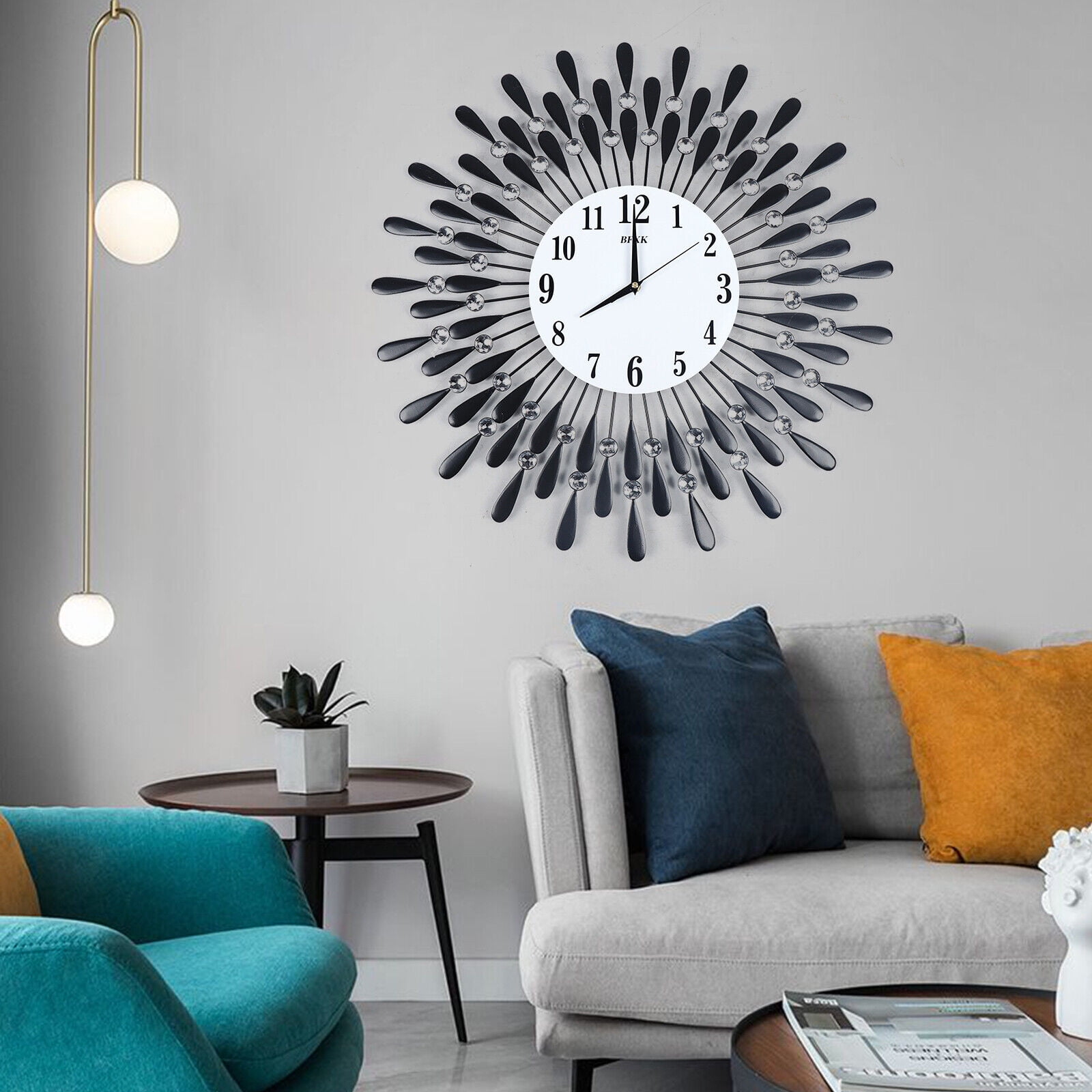 24.5inch Large Analog Wall Clock Modern Decorative Clock for Living Room Decor Battery Operated Black