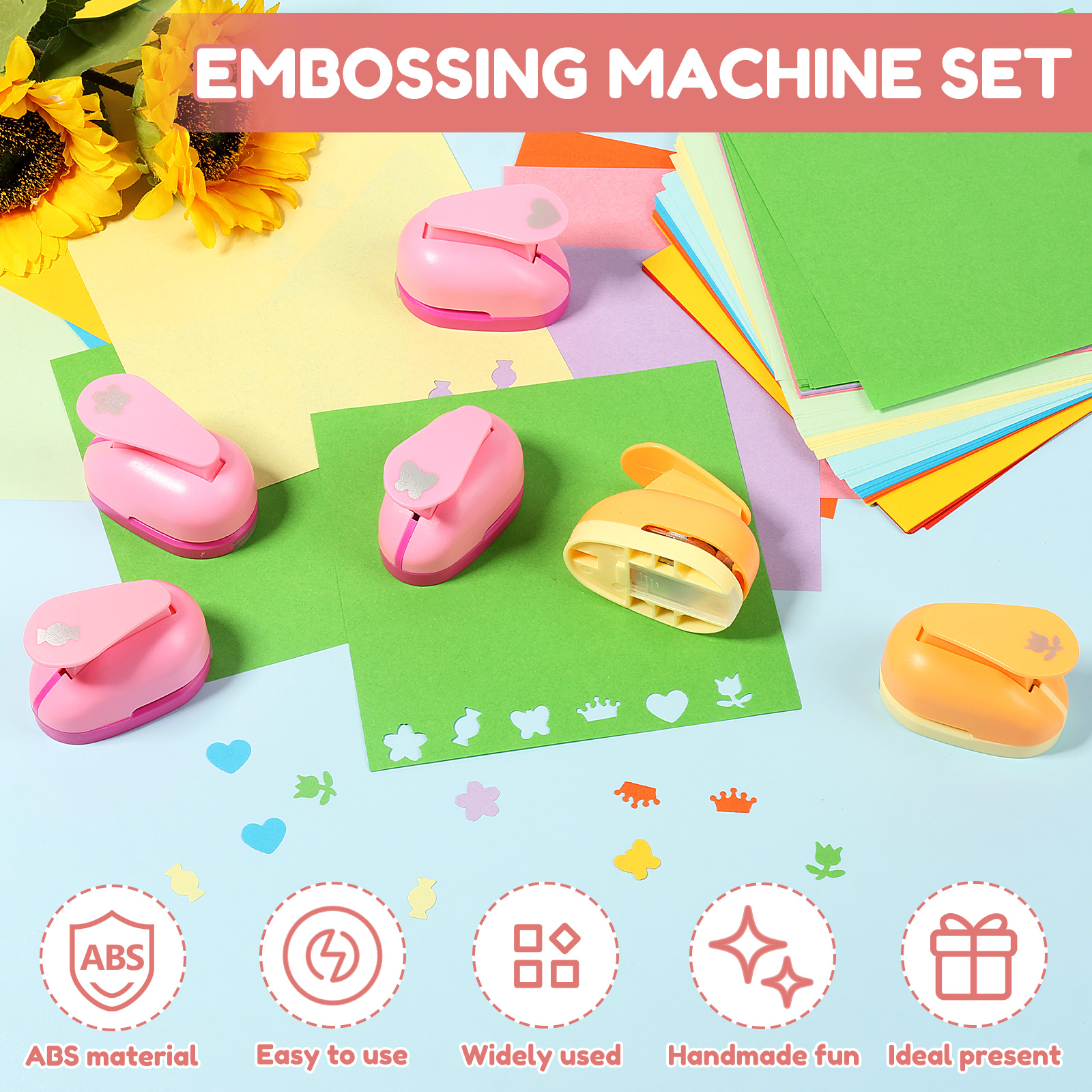 6Pcs Craft Hole Punch with 100 Cardstock Butterfly/Heart/Rose/Candy/Cherry Blossom/Crown Shape Paper Hole Shape Puncher Tool for DIY Craft