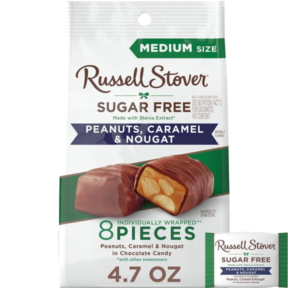 RUSSELL STOVER Sugar Free Peanut, Caramel & Nougat Chocolate Candy, 4.7 oz. bag