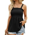 thumbnail image 2 of Wycnly Tank Top for Women Plain Summer Square Neck Sleeveless T Shirts Beach Elastic Waist Flowy Swing Strap Chiffon Blouse Vest Black s Under $5, 2 of 7