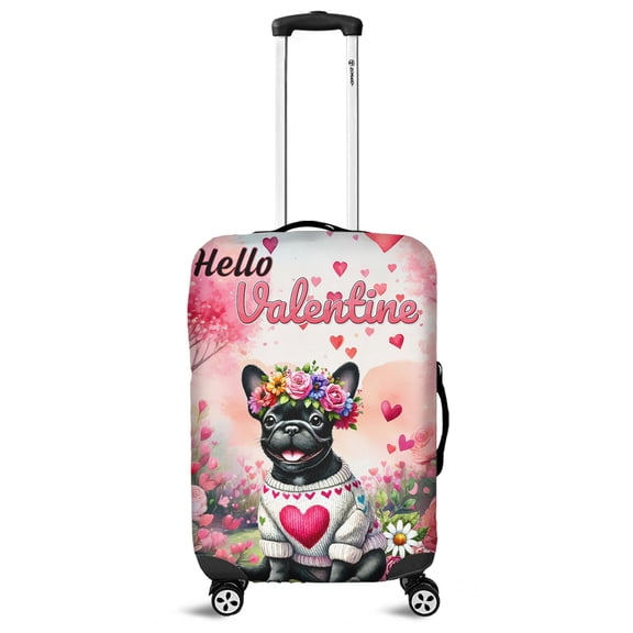 Hello Valentine’s Day French Bulldog Flower Crown Romantic Pink Floral Travel Luggage Cover Dog Lover Gifts Suitcase Dust Protective Decor - 00031