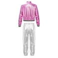 thumbnail image 4 of Venjoe Kids Girls Boys Jazz Hip Hop Dance Costumes Outfits Sparkly Metallic Bomber Jacket and Pants Pink&Silver 8, 4 of 7