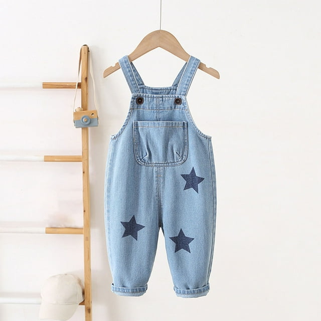 hengsof Salopette Classique en Denim pour Enfants, Combinaison Imprimée Mignonne en Forme d'Étoile, Combinaison Longue Sans Manches, Combinaison de Printemps Été à la Mode pour Filles