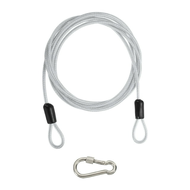 Cable de Seguridad Uxcell Trenzado de Acero Inoxidable Recubierto de PVC con Doble Lazo para Equipaje de Viaje Candado de Bicicleta Transparente 8 ft x 3/16"(4mm)