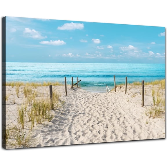 VELVET Beach Bathroom Wall Art Beach Path Coastal Kids Bathroom Canvas Wall Decor Blue Sea Bedroom Ocean Pictures Prints Wall Decorations Seascape Office Kitchen Artwork 10x8inch Framed