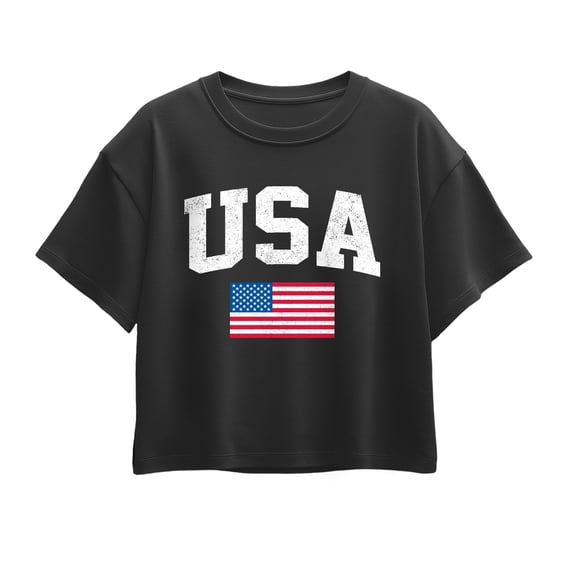 Instant Message - Usa Flag - Youth Girl Short Sleeve Boxy Tee