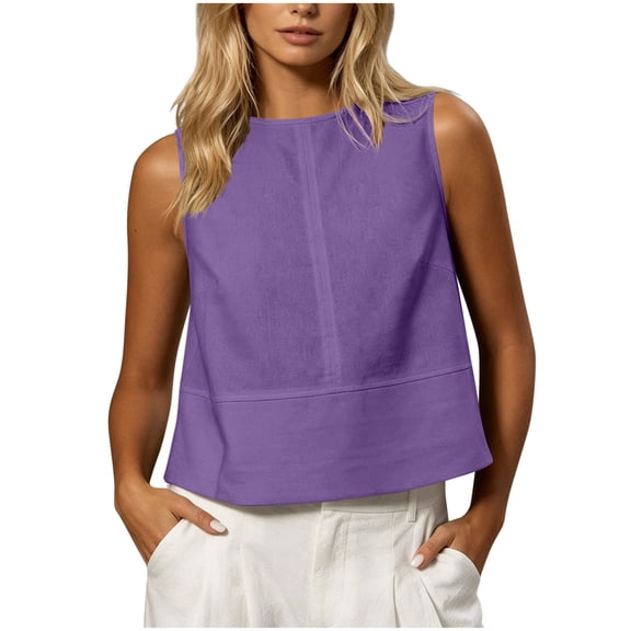 Wlynlyn Crop Tank Tops for Women Cotton Linen Sleeveless Shirts Loose Fitted Lightweight Comfy Beach Tees Summer Tops