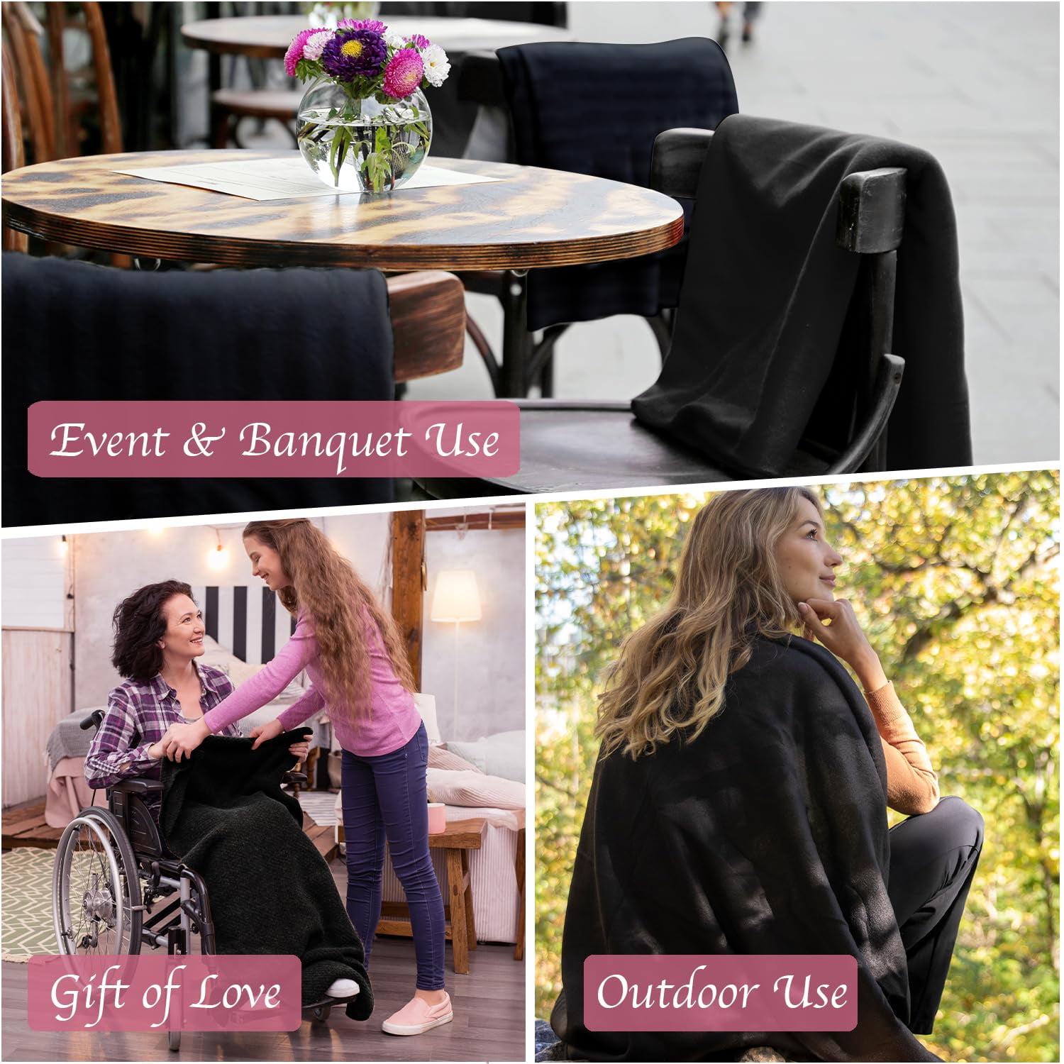 24 pack of Trail maker 60”L x 50”W Solid Color Hypoallergenic Fleece Throw Blankets in Black