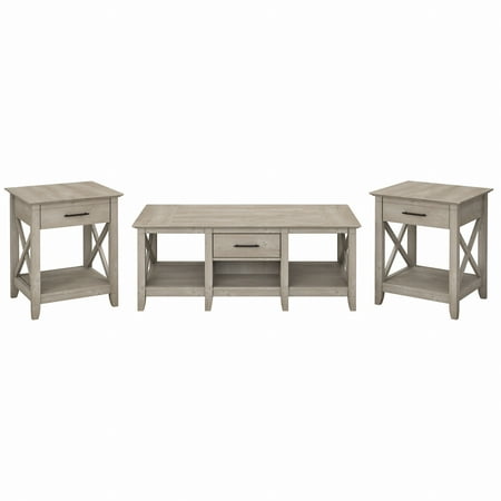Bush Furniture Key West Coffee Table with 2 End Tables Washed Gray Bush Furniture Key West Coffee Table with 2 End Tables Washed Gray