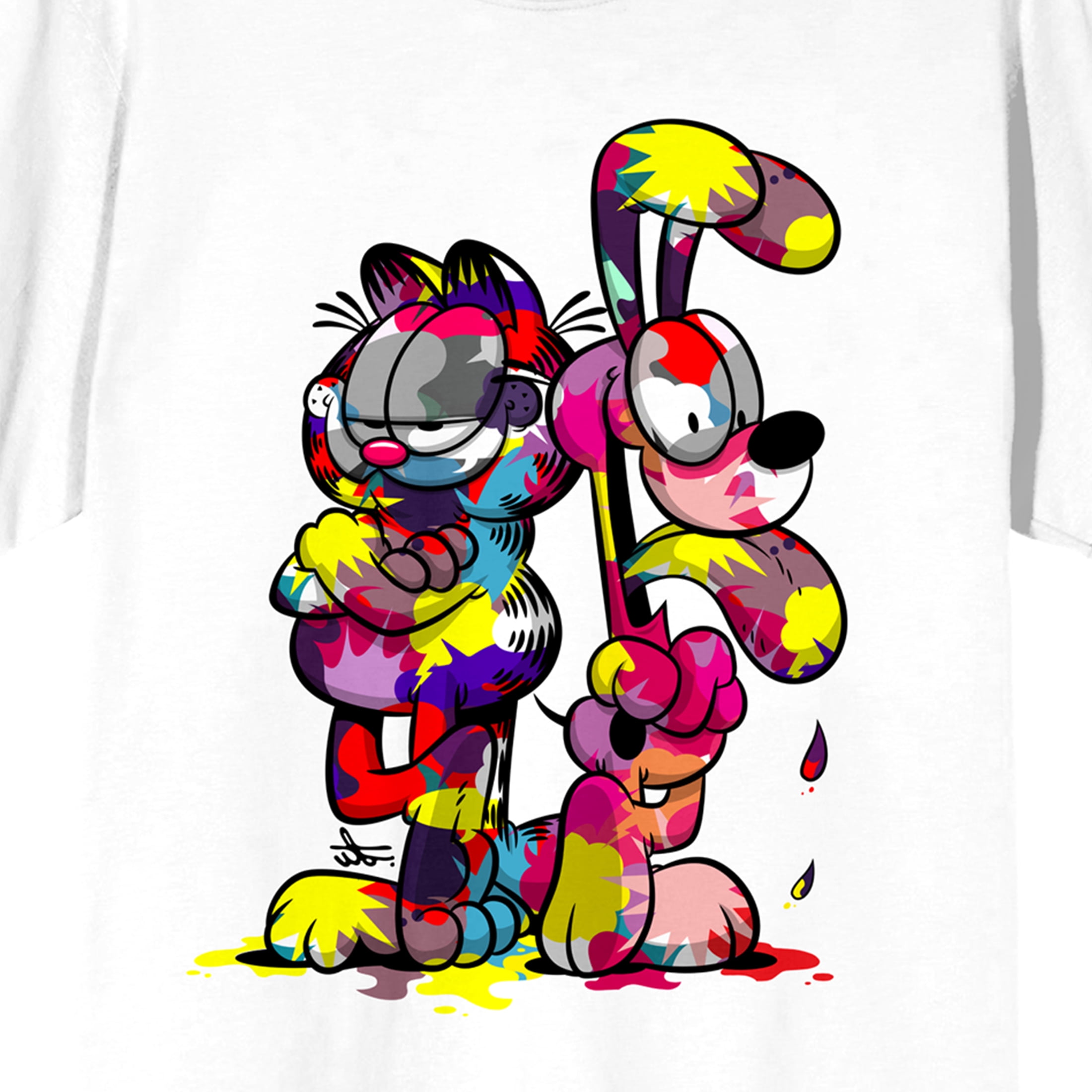 Garfield and Otis Multi Color Paint Splatter Women's White