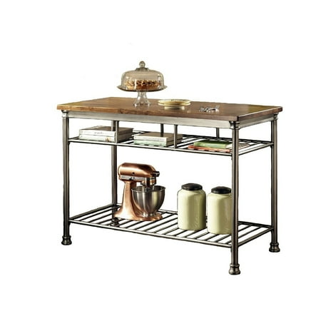Kitchen Island Shelves - Industrial Style Kitchen Island Storage Cart Wooden Top with Metal Base with 2 Shelves Caramel Brown and Gunmetal Finish