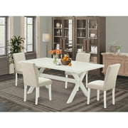 HomeStock Neo-Classical Nostalgia 5-Pc Modern Dinette Set Included 4 Parson Dining Chairs Upholstered Nails Head Seat And Stylish Chair Back And Rectangular Wood Dining Table