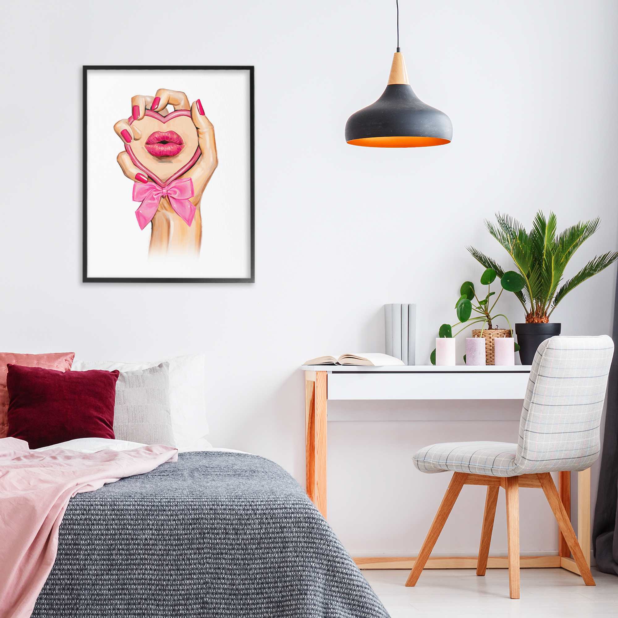 Pink Lips in Mirror Black Framed Giclee Art, design by Ziwei Li