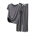 thumbnail image 1 of Yuyuzo Womens Pajamas Set Lounge Ruffle Crewneck Short Sleeve Tshirts Sleepwear High Waisted Wild Leg Pants Set, 1 of 3