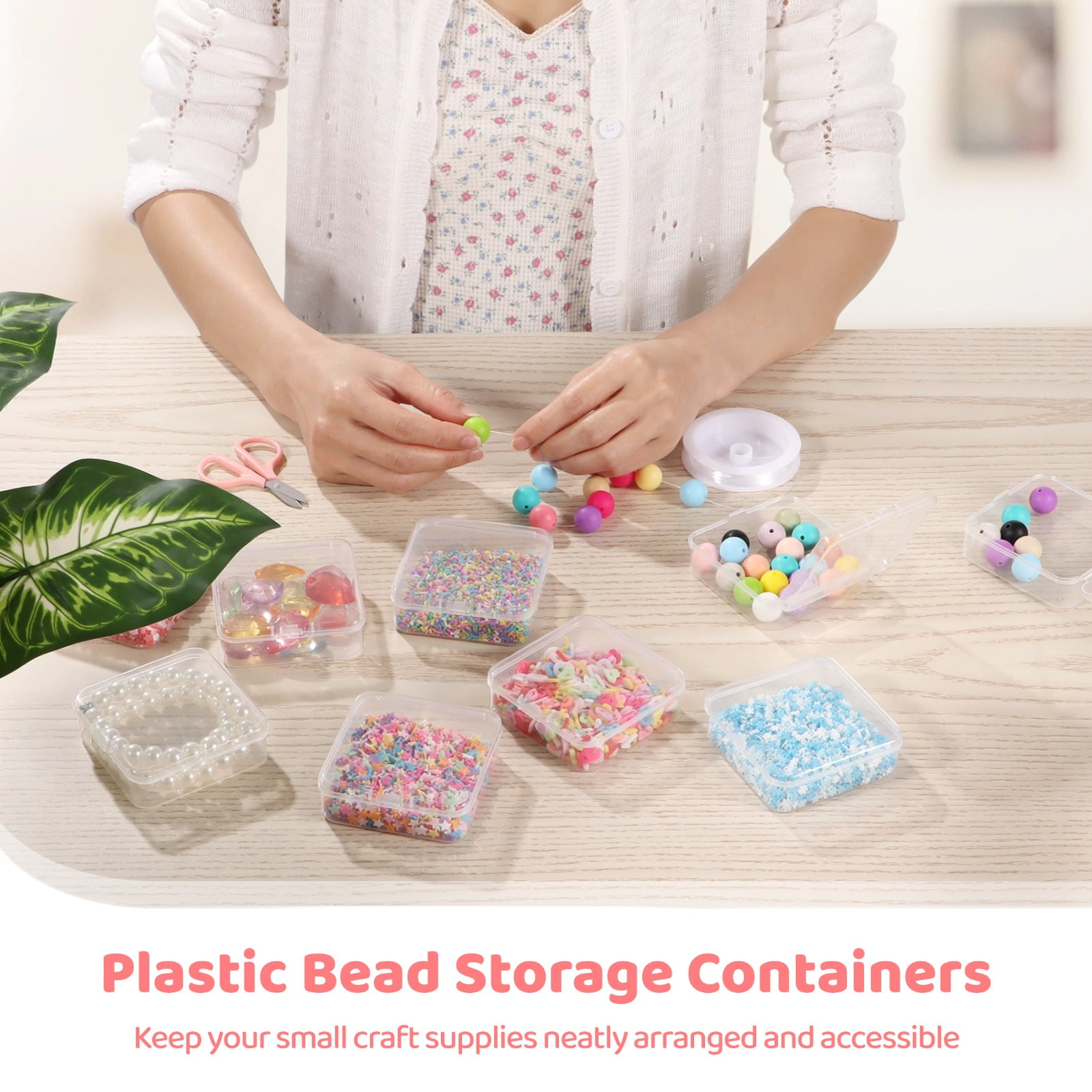 120 Pcs Plastic Bead Storage Containers, 3×3×1" Small Storage Boxes, Clear Square Containers with Hinged Lids, Mini Organizer Cases for Jewelry, Crafts, Small Items, Parts
