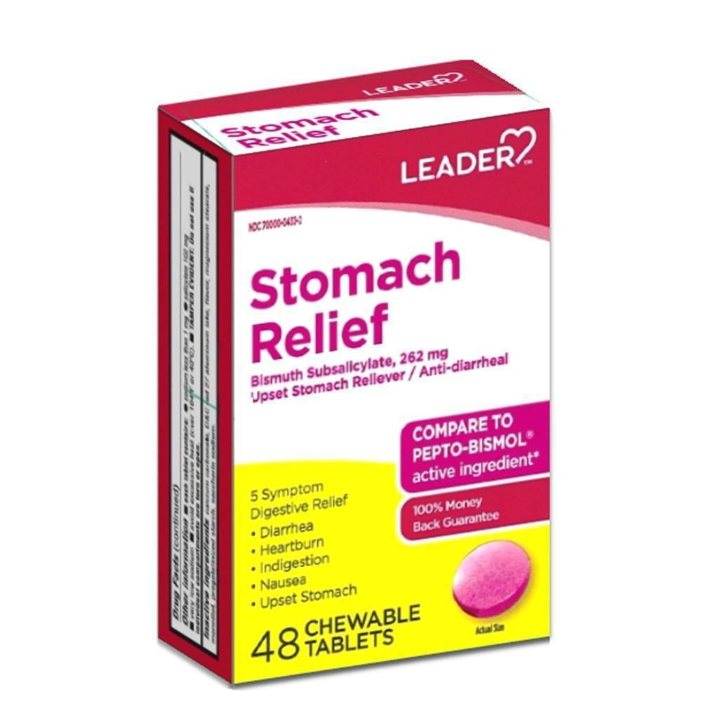 Leader Stomach Relief, Bismuth Subsalicylate 262 mg Chewable Tablet ...