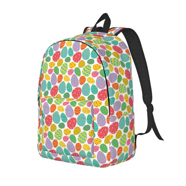 Disketp colorful easter eggs print Canvas Backpack Lightweight Travel Daypack Student Rucksack Laptop Backpack-Medium