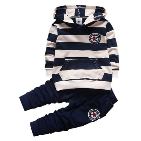 

Kids Boys Children Hooded Top Striped Hoodie Sweatshirt Long Pants Leggings Outfit Set