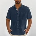 thumbnail image 2 of YanHoo Mens Button Down Shirt Cotton Linen Casual Short Sleeve Shirts Collared Hippie Beach Summer Tops with Pocket Dark Blue,XXL, 2 of 7