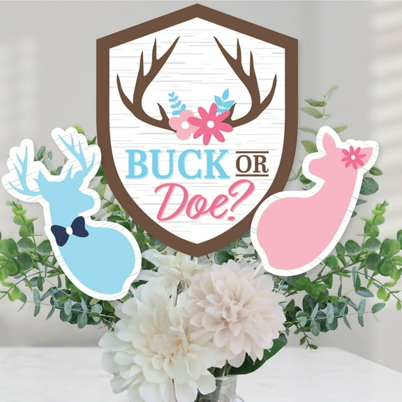 Big Dot of Happiness Buck or Doe - Hunting Gender Reveal Party Centerpiece Sticks - Table Toppers - Set of 15