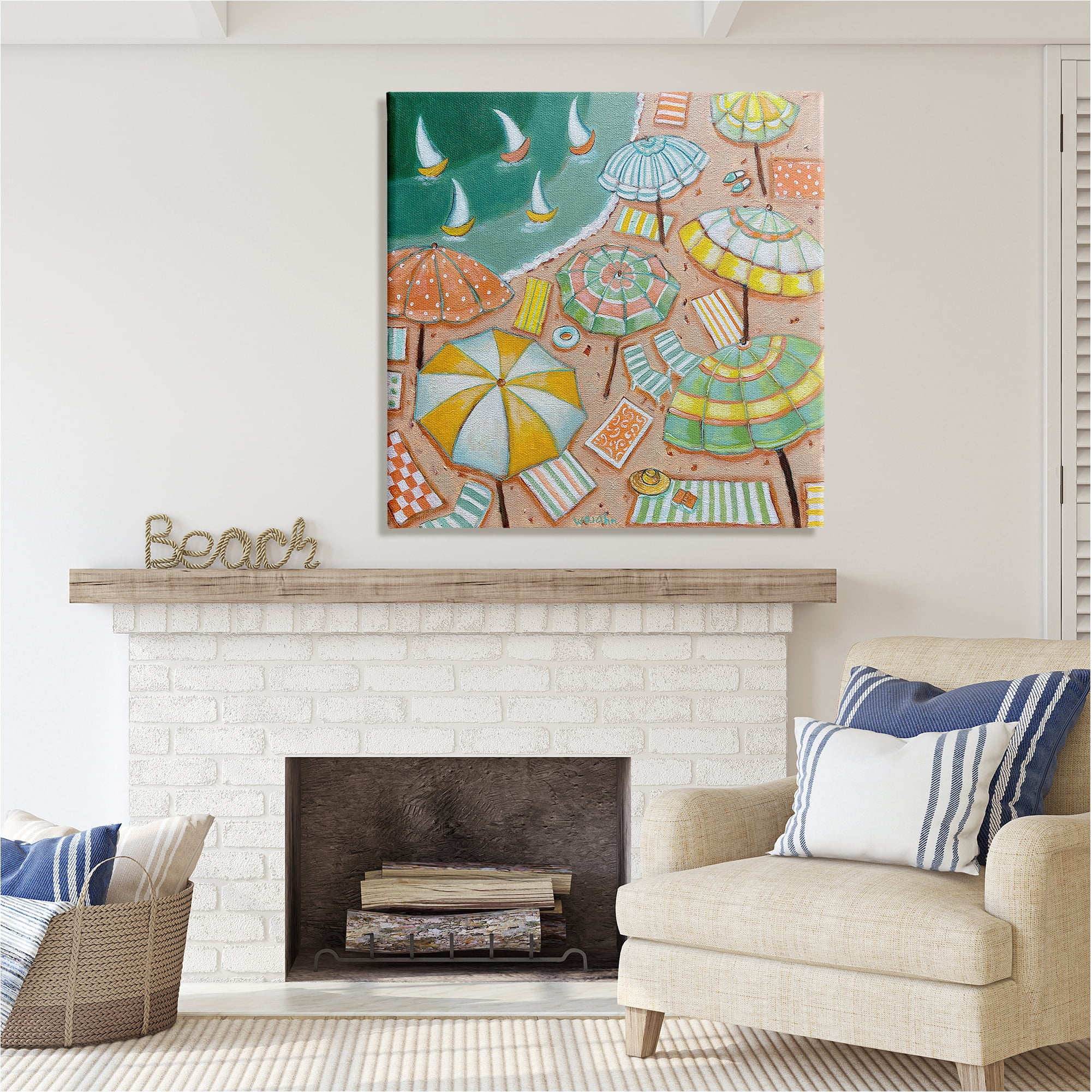 Stupell Industries Modern Summer Beach Landscape Painting Gallery Wrapped Canvas Art Print Wall Art, 36 x 36