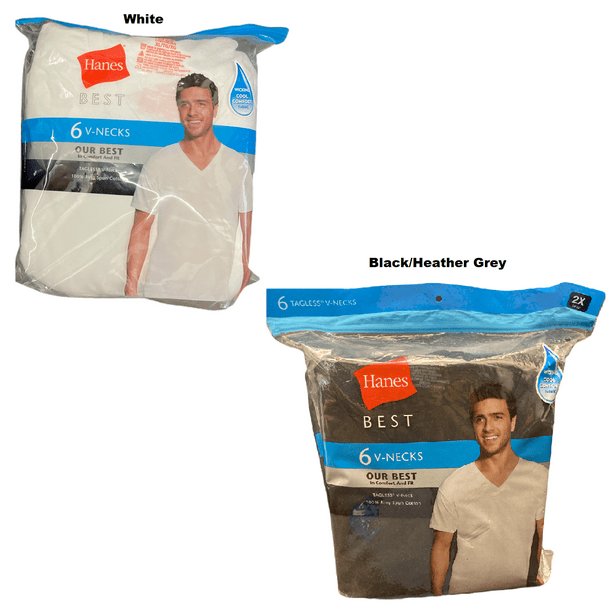 Hanes Best Men's Short Sleeve V-Neck Cotton Tagless T-Shirts, 6 Pack ...