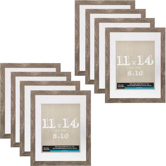 11" x 14" Gray Belmont Float Picture Frame with 8" x 10" Mat by Studio Décor - Pre-attached Hanging Hardware, Horizontal or Vertical - MDF, Bulk 8 Pack