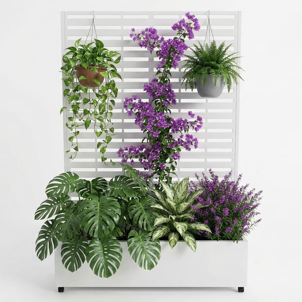 Yeshouse macetero metálico elevado con enrejado y pantalla de privacidad, 181 x 119 x 41 cm, fabricado en metal galvanizado con orificios de drenaje, ideal para plantas trepadoras, flores y hortalizas