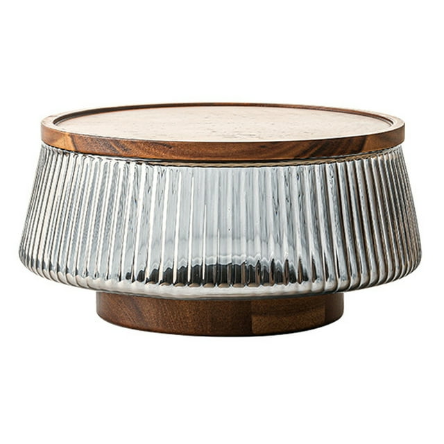 Naiovety Bandeja grande de madera de acacia para frutas y vidrio. Ensaladera de vidrio con base de madera para aperitivos y frutas. Cocina y Comedor tipo+5