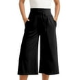 thumbnail image 2 of Capri Pants for Women 2025 High Elastic Waist Wide Leg Flowy Palazzo Capris with Pockets Womens Cropped Pants, 2 of 7