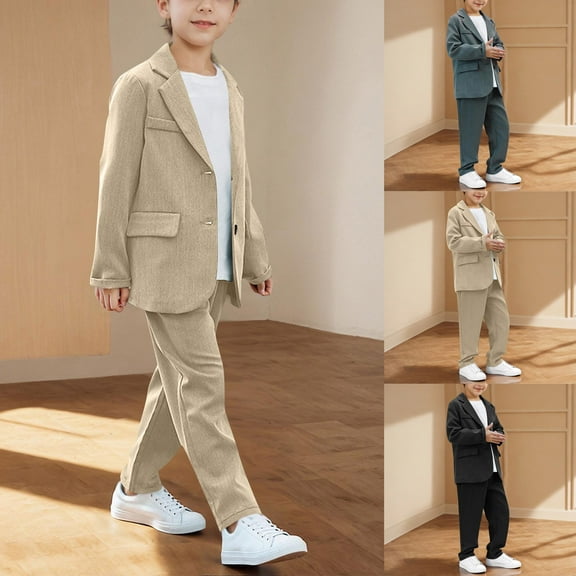 MKOSPLRT Boys Casual Suits Wedding Outfits Kids 2 Piece Gentleman Blazer and Pants Set Girls Solid Casual Dressy Blazer Suit Dresswear
