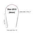 thumbnail image 2 of Uxcell Size US 6 Knitting Needles Circular Needle 16 inch Round Metal Stainless Steel Needle for Handmade Projects DIY Knitting, 2 of 6