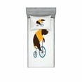 thumbnail image 2 of Ambesonne Cartoon Fitted Sheet & Pillow Sham Set, Bear Bicycle Circus, Queen, Brown Yellow, 2 of 3