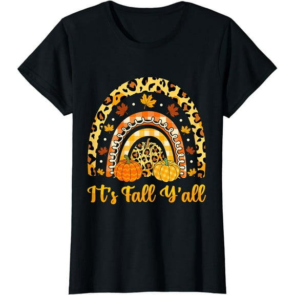 Its Fall Yall Leopard Pumpkin Autumn Fall Thanksgiving Women T-Shirt