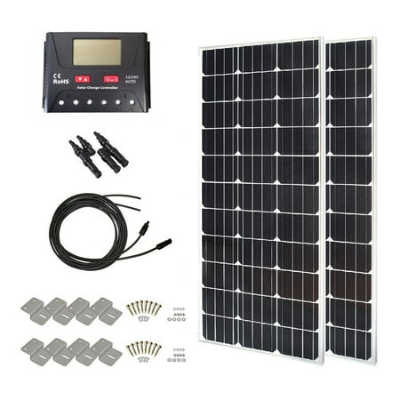 HQST 200 Watt 12 Volt Monorystalline Solar Panel Kit with 20A PWM LCD Display Charge
