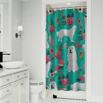 Great Pyrenees Dog and Pioneer Flower Shower Curtain 36"x72" ,Bathroom Decorative Shower Curtains Set with 12 Hooks,Modern Waterproof Washable Shower Curtain