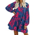 thumbnail image 2 of Pompotops Robe d'Été Décontractée pour Femmes Col en V Imprimé Floral Manches Longues Longueur Genou, 2 of 8