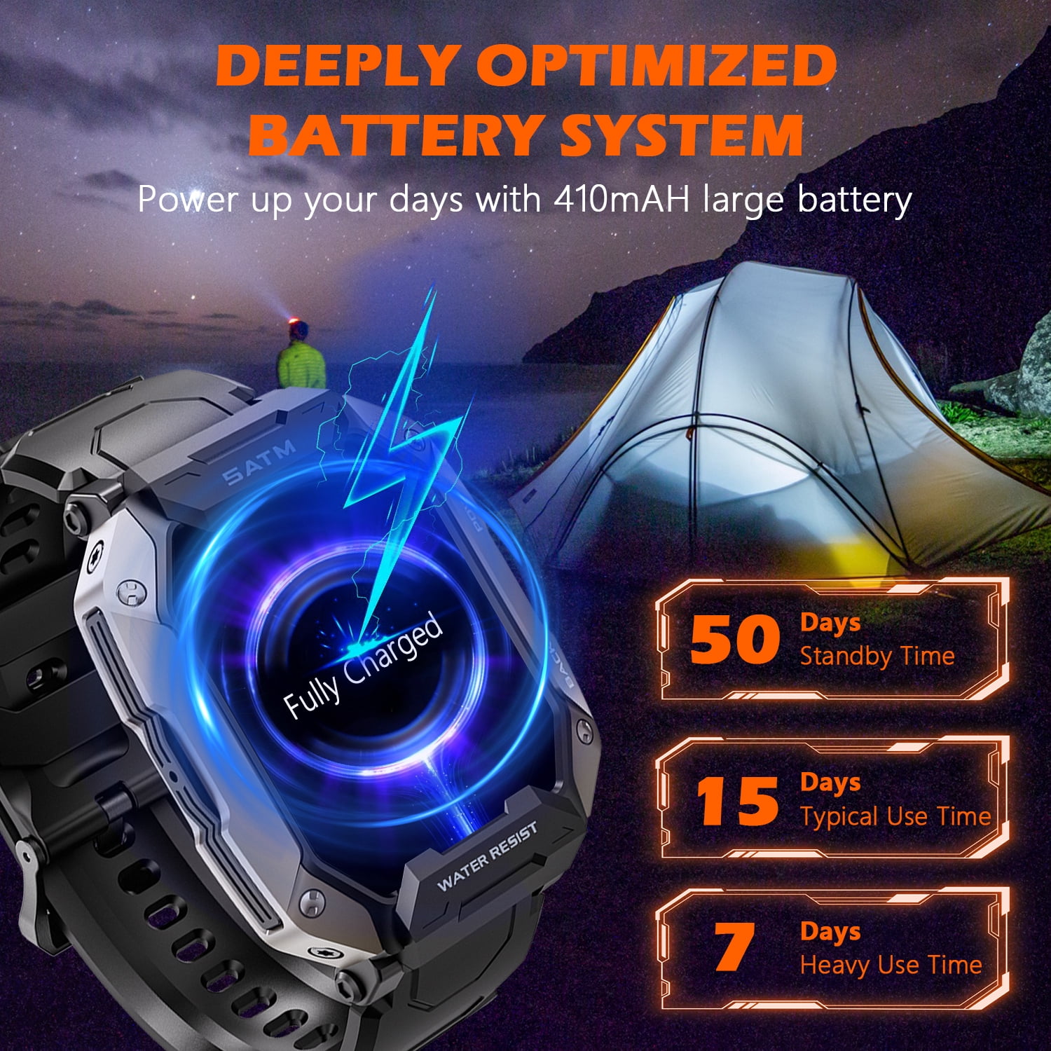 Military Smart Watches for Men, 1.81'' HD Outdoor Sports Rugged Smartwatch Compatible with Android and iPhone, Black