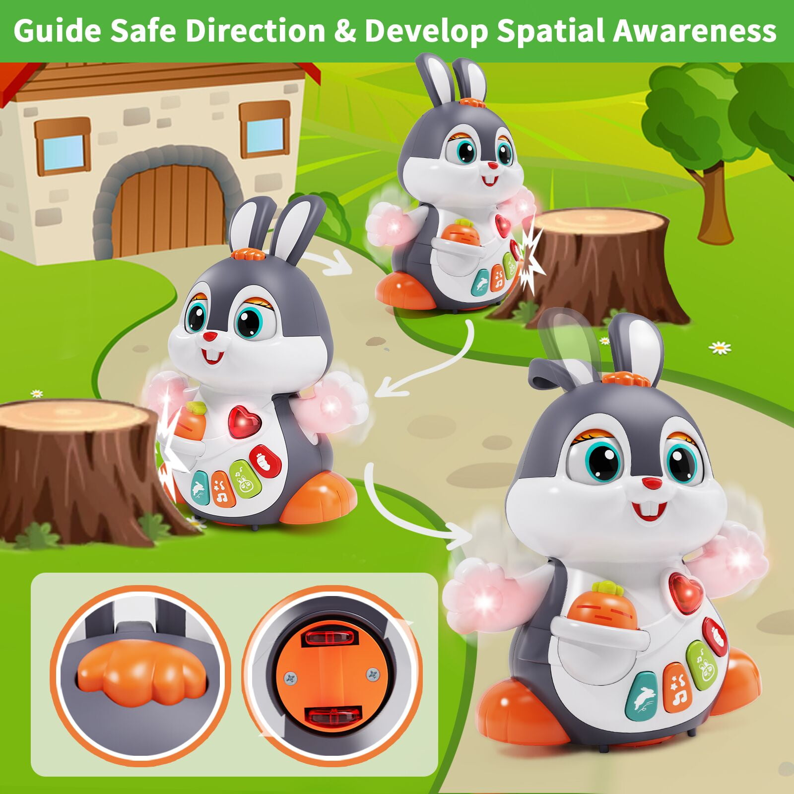 Wanonoo Easter Bunny Toys Baby Toy 6-12 12-18 Months Tummy Time Dancing Crawling Toy with Lights & Sounds, Easter Basket Stuffers, Infant Toys for 3 4 5 6 7 8 9 10 11 12 Months, Birthday Easter Gifts