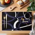 thumbnail image 2 of Blue Geometric Placemats Set of 4, Contemporary White Abstract Lines Black Placemats for Dining Table, Place Mats for Kitchen Tabletop, Waterproof Wipeable Dining Table Mats Set, 2 of 9