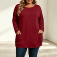 thumbnail image 2 of Plus Size Tops Nelozsy Fashion Women's Casual Solid Color Loose Long Sleeve Round-neck Oversize Shirt Red XXXL, 2 of 9