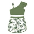 thumbnail image 4 of Choomomo Girls Tankini Swimsuits Set Two Piece Tropical Print Bathing Suit Ruffle Crop Tank Top with Shorts Set Green 12, 4 of 5