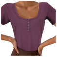 thumbnail image 1 of Gibobby Blusas Holgada Camisas con botones Camiseta ajustada para mujer Sexy Slim Cut Tops Low Tight Tee Camisetas para mujer（Morado， L), 1 of 4