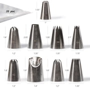 Kayaso Cake Decorating Icing Piping Tip Set, 10 X-large Decorating Tips Stainless Steel Plus 20 Disposable Pastry Bags