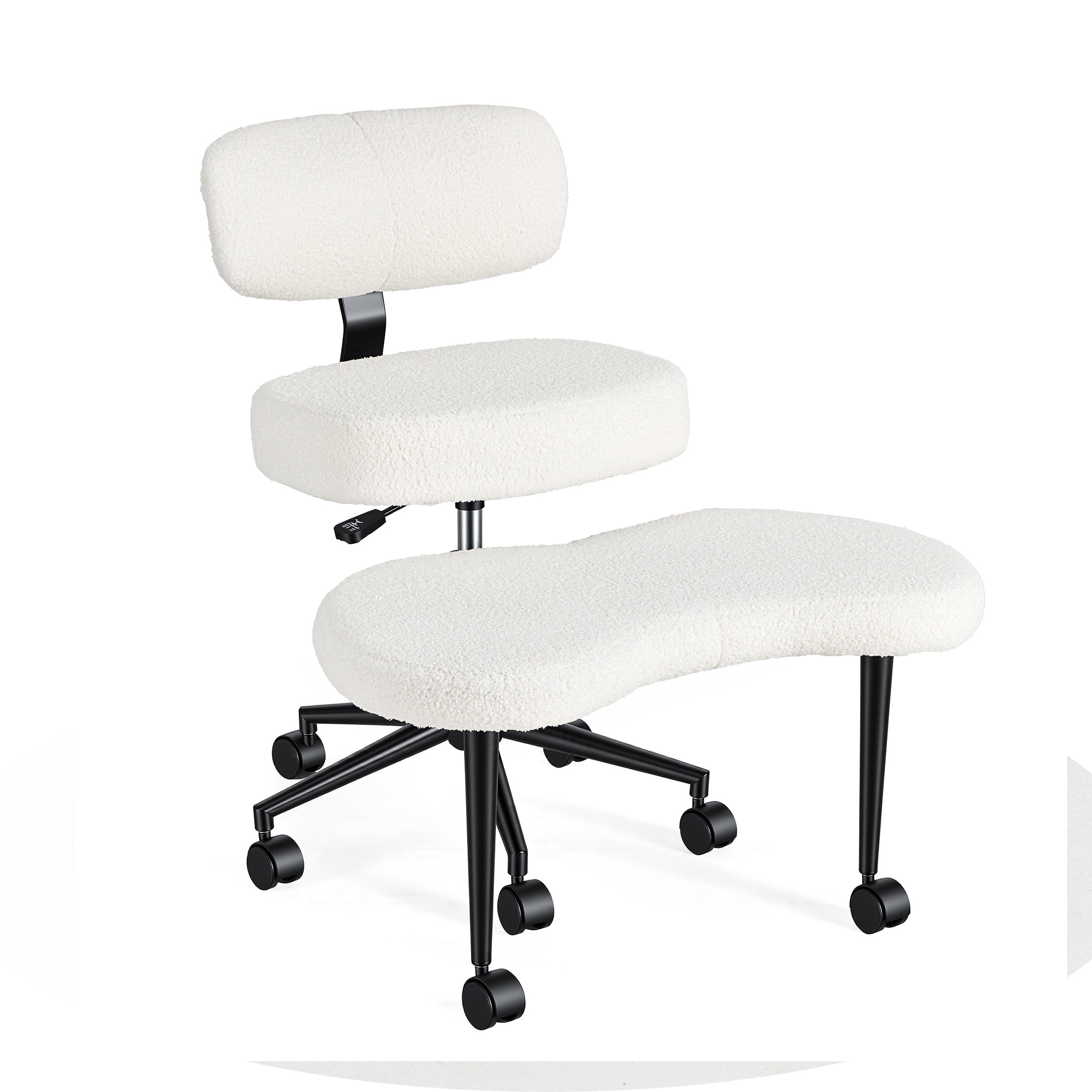 MCQ Ergonomic Cross Legged Office Chair for Adults, PU Leather, Adjustable Height, 360° Swivel, White
