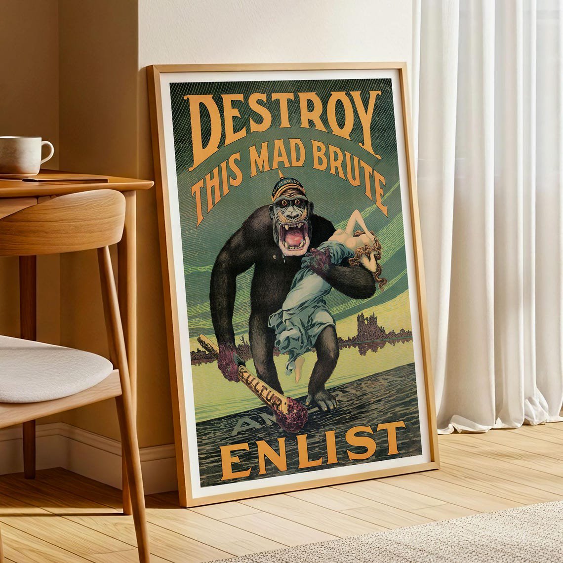 Destroy This Mad Brute Poster Vintage WWI Propaganda Print Historical War Poster Military Recruitment Art Antique Enlist Poster