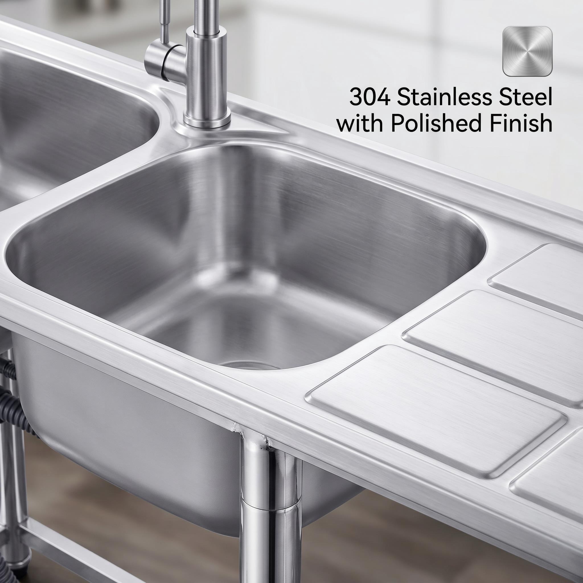 304 Stainless Steel Freestanding Utility Sink, Workbench Tub Sink with Open Storage Area, Perfect for Kitchen Bar Restaurant Garage Patio Garden